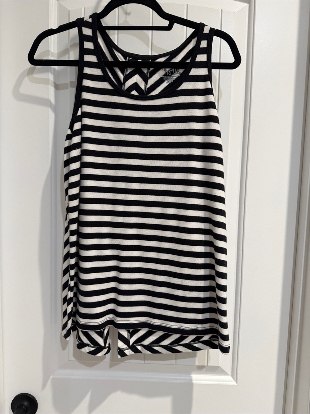 Time and Tru Black & White Striped Tank with Back Detail